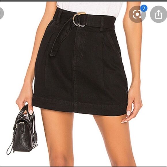FREE PEOPLE | WE THE FREE Jade Black Denim D Ring Jean Skirt Women’s Size 29 (8) - Picture 1 of 12
